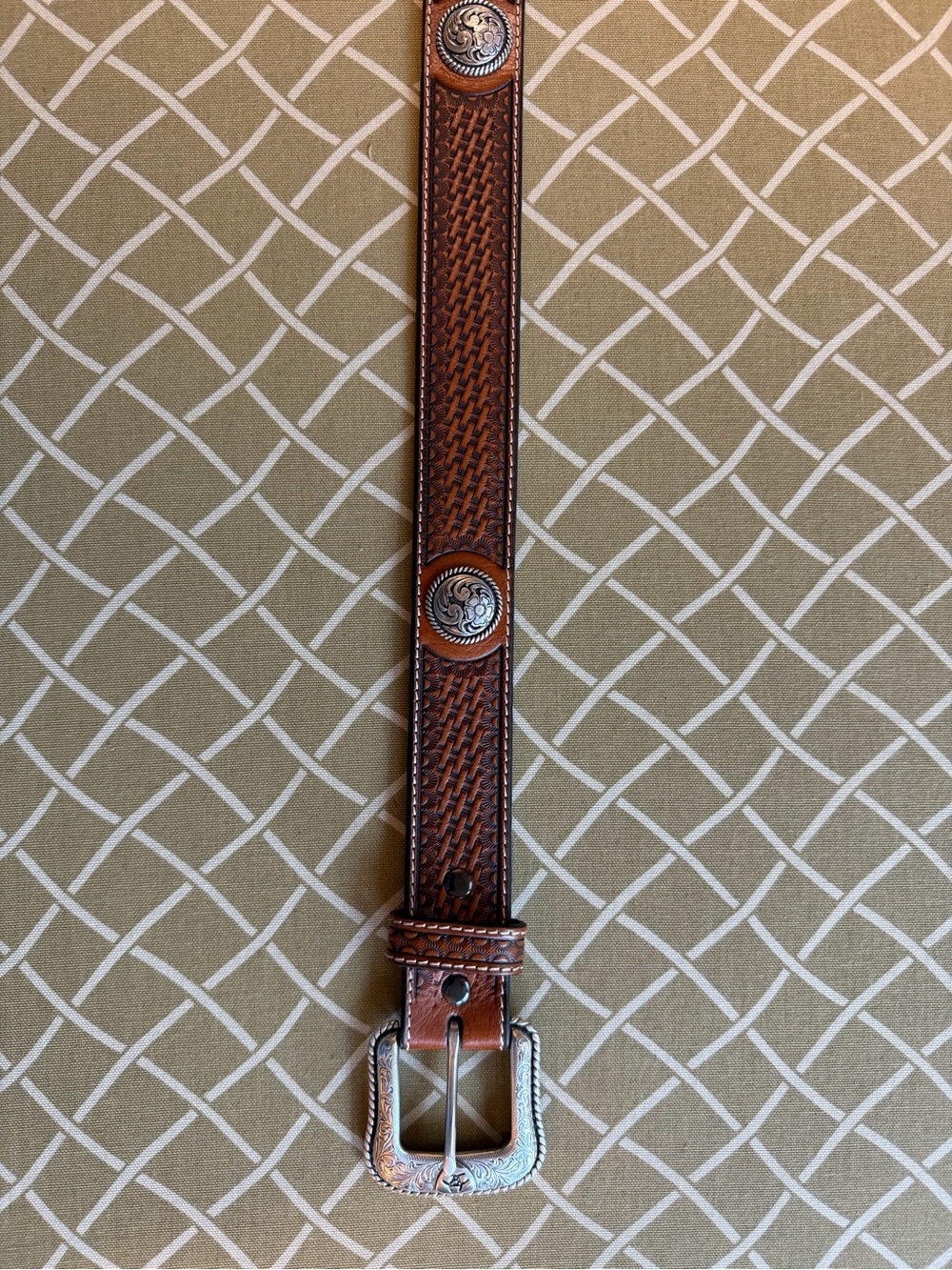 Ariat Men’s 36 Brown Tooled Leather Western Belt Concho Buckle - Picture 4 of 4